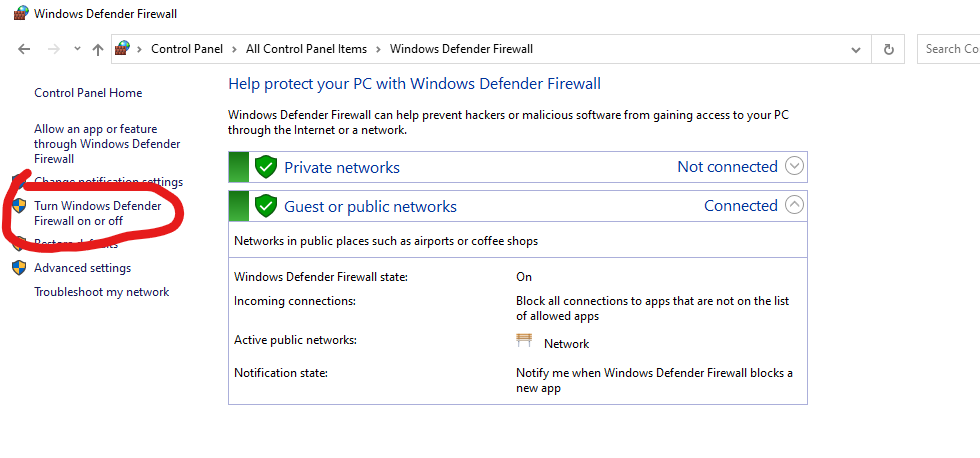 turn on the firewall
