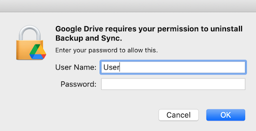 authenticate to uninstall backup and sync