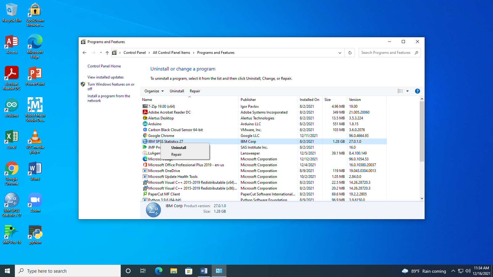 Uninstall SPSS